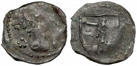 Hospodarstwo Mołdawskie, Aleksander I (1400-1432), Półgrosz Suczawa Na awersie rozeta i półksiężyc po bokach głowy wołu.
 Brąz, średnica 13,7 x 14,6 ...