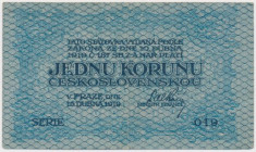Czechoslovakia, 1 Koruna 1919 Reference: Pick 6a
Grade: VF+ 

Czechoslovakia