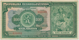 Czechoslovakia, 100 Korun 1920 - Ab Reference: Pick 17a
Grade: VF/VF+ 

Czechoslovakia