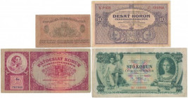 Czechoslovakia, 1 -100 Korun 1919-31 (4pcs) 
Grade: 5+ do 4+ 

Czechoslovakia