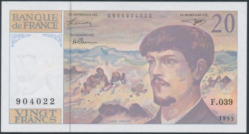France, 20 Francs 1993 Podpisy: D. Bruneel & J. Bonnardin &&nbsp; A. Charriau. ...
