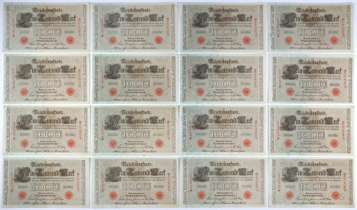 Germany, 1.000 Mark 1910 - set of 16 pcs Bez ugięć w polu.&nbsp; Złamania w obrę...