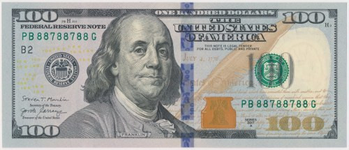 United States, 100 Dollar 2017 - radar number - 88788788 
Grade: UNC 

USA