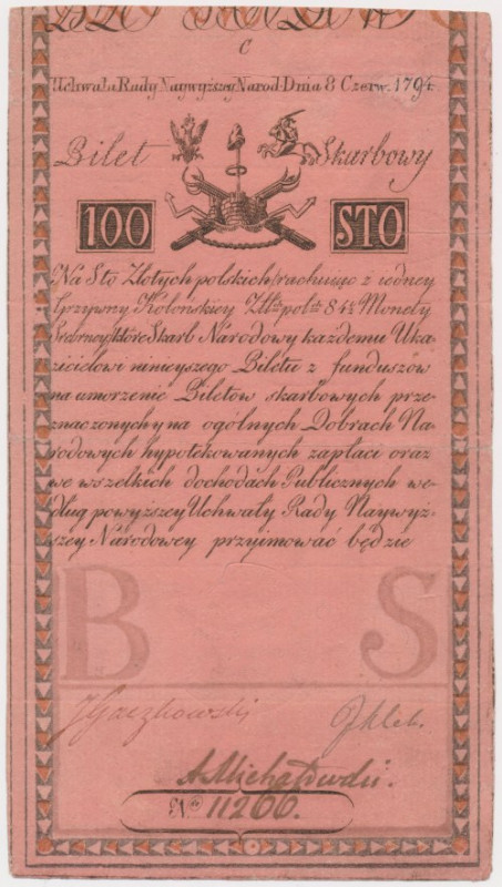 100 złotych 1794 - C - J HONIG & ZOONEN 
 Tu na aukcji mamy banknot w bardzo pr...