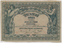 Bank dla Polski Zachodniej 50 marek 1919 Rzadka, charakterystyczna emisja, barwnie opisana przez Kałkowskiego w ' Tysiąc lat monety polskiej '. Ten cy...