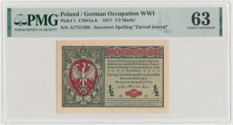 1/2 mkp 1916 jenerał - A Wyjątkowo pięknie zachowany banknot 0,5 marki polskiej 1916 z rzadkiej, wczesnej emisji, zawierającej słowo „ ... jenerał ” w...