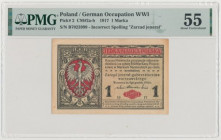 1 mkp 1916 jenerał - B - rzadkość Bardzo dobrze zachowany banknot 1 marka polska 1916 z rzadkiej, wczesnej emisji, zawierającej słowo „ ... jenerał ” ...
