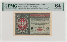 2 mkp 1916 jenerał - A Pięknie zachowany banknot 2 marki polskie 1916 z rzadkiej, wczesnej emisji, zawierającej słowo „ ... jenerał ” w klauzuli prawn...