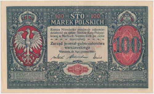 100 mkp 1916 jenerał - numeracja 6-cyfrowa 
 Mimo wady widocznej na załączonych...