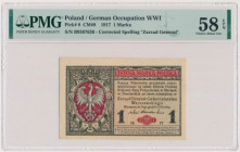 1 mkp 1916 Generał Bardzo ładnie zachowany banknot 1 marka polska 1916 z późniejszej emisji, zawierającej słowo „ ... Generał ” w klauzuli prawnej. No...
