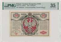 10 mkp 1916 Generał ...Biletów 10 marek z pierwszą klauzulą Biletów &nbsp;to jeden z najrzadszych banknotów całej emisji. Bardzo trudny do pozyskania ...