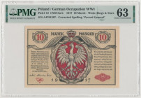 10 mkp 1916 Generał ...biletów - okazowy Egzemplarz w emisyjnym stanie zachowania, o znakomitej świeżości. Z ostrymi narożnikami i piękną kolorystyką....