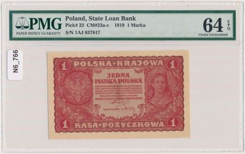 1 mkp 1919 - I Serja AJ (Mił.23b) Naklejka na slabie.&nbsp; Reference: Miłczak 2...