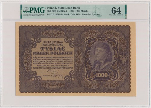 1.000 mkp 1919 - II Serja T (Mił.29c) Reference: Miłczak 29c
Grade: PMG 64 

...