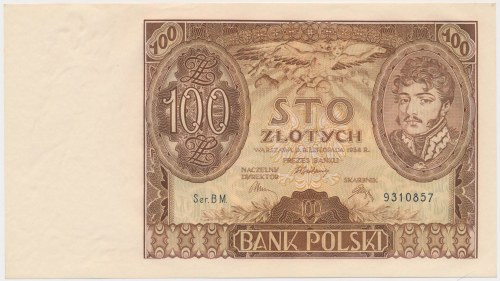 100 złotych 1934 +X+ w znaku wodnym Dwie małe nagniotki na górnym marginesie, po...