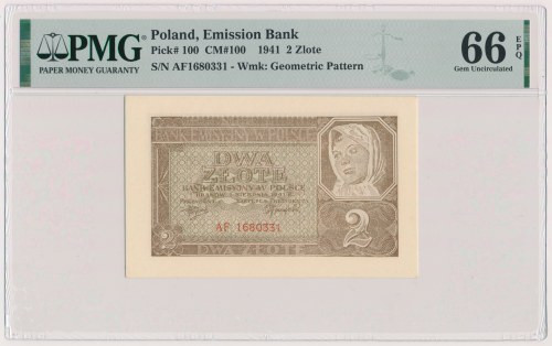 2 złote 1941 - AF Reference: Miłczak 100
Grade: PMG 66 EPQ 

POLAND POLEN