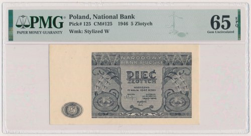 5 złotych 1946 Reference: Miłczak 125
Grade: PMG 65 EPQ 

POLAND POLEN