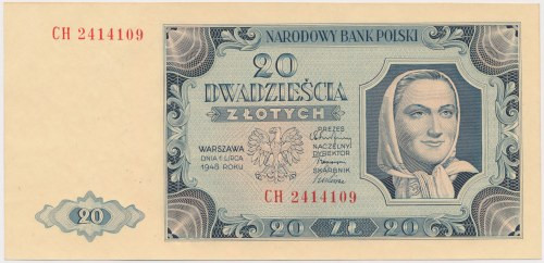 20 złotych 1948 - CH Reference: Miłczak 137c
Grade: UNC/AU 

POLAND POLEN