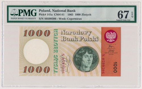 1.000 złotych 1965 - S Reference: Miłczak 141
Grade: PMG 67 EPQ 

POLAND POLE...