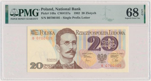 20 złotych 1982 - B Reference: Miłczak 157a
Grade: PMG 68 EPQ 

POLAND POLEN...