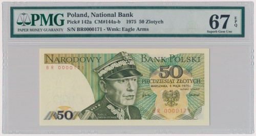 50 złotych 1975 - BR 0000171 Atrakcyjny, niski numer.&nbsp; Reference: Miłczak 1...