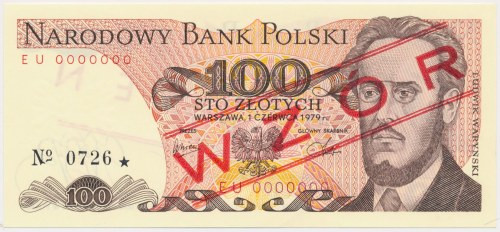 100 złotych 1979 - WZÓR - EU 0000000 - No.0726 Reference: Miłczak 151Wa
Grade: ...