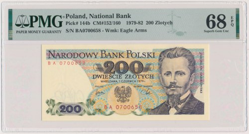 200 złotych 1979 - BA Reference: Miłczak 152
Grade: PMG 68 EPQ 

POLAND POLEN...