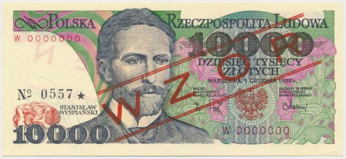 10.000 złotych 1988 - WZÓR - W 0000000 - No.0557 Złamanie prawego, dolnego naroż...