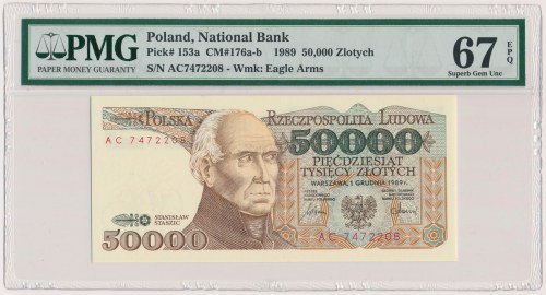 50.000 złotych 1989 - AC Reference: Miłczak 176b
Grade: PMG 67 EPQ 

POLAND P...