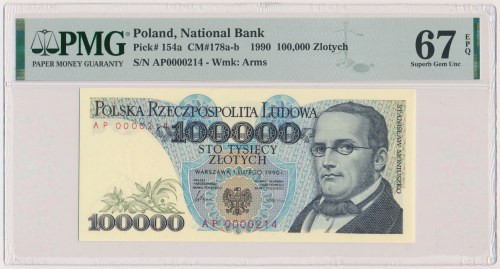 100.000 złotych 1990 - AP 0000214 Atrakcyjny, niski numer.&nbsp; Reference: Miłc...