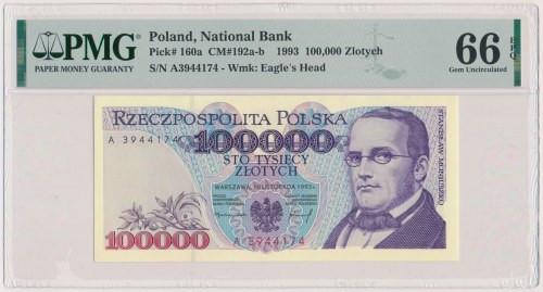 100.000 złotych 1993 - A Reference: Miłczak 192a
Grade: PMG 66 EPQ 

POLAND P...