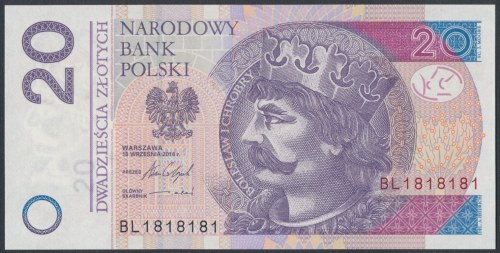 20 zł 2016 BL - 1818181 - radarowy 
Grade: UNC 

POLAND POLEN