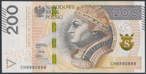 200 zł 2015 CH - 8880888 - radarowy 
Grade: UNC 

POLAND POLEN