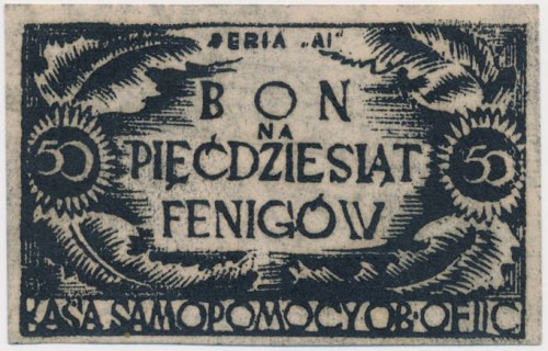 Oflag II C Woldenberg, 50 fenigów (1944) - Seria AI Ciekawa odbitka w negatywie ...