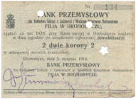 Drohobycz, Bank Przemysłowy, 2 korony 1914 Bon perforowany napisem B.P. oraz skasowany.&nbsp; 
Reference: Podczaski G-082.2.b
Grade: F 

POLAND PO...