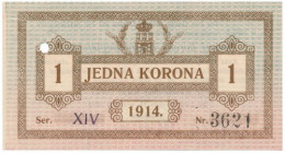 Lwów, 1 korona 1914 Ser.XIV Skasowany perforacją. 
Reference: Podczaski G-203.A.1.q
Grade: UNC/AU 

POLAND POLEN GERMANY RUSSIA NOTGELDS