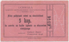Włocławek, Komitet Obywatelski 5 kopiejek 1914 Reference: Podczaski R-488.A.1.a
Grade: VG+ 

POLAND POLEN GERMANY RUSSIA NOTGELDS