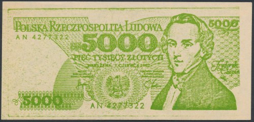 Solidarność, 5.000 złotych 1986 Fryderyk Chopin Papier gazetowy. Pozycje tego ty...