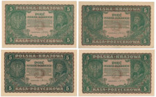 5 mkp 08.1919 - różne serie (4szt) Reference: Miłczak 24b-c 

POLAND POLEN MIXED LOTS BANKNOTES