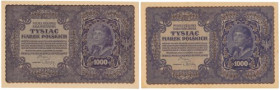 1.000 mkp 1919 - I Serja CT i II Serja BR (2szt) Bez ugięć w polu, banknot II Serja BR nieco pożółkły.&nbsp; Reference: Miłczak 29b,29d
Grade: AU 
...