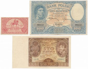 Zestaw banknotów polskich z lat 1919-1932 (3szt) 100 zł 1919 st.4+ 50 gr 1924 st.4+, po konserwacji 100 zł 1932 st.2+, piekny 


POLAND POLEN MIXED...