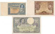 Zestaw banknotów polskich z lat 1919-1934 (3szt) Wszystkie banknoty w st.2, ładne, naturalne.&nbsp; 
Grade: XF 

POLAND POLEN MIXED LOTS BANKNOTES...
