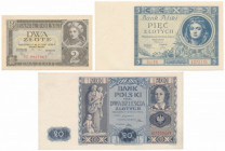 Zestaw ładnych banknotów z lat 1930-1936 (3szt) Bez żadnych ugięć, piękne egzemplarze.&nbsp; Reference: Miłczak 71b, 75a, 76
Grade: 1, 1/AU 

POLAN...