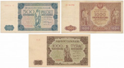 Zestaw banknotów 500 zł i 2x 1.000 zł 1946-47 (3szt) 1.000 zł 1947 st.3+, pozostałe w st.4+.&nbsp; 

POLAND POLEN MIXED LOTS BANKNOTES