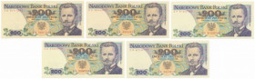 200 złotych 1988 - rożne serie (5szt) Reference: Miłczak 172
Grade: 1, 1-/AU 

POLAND POLEN MIXED LOTS BANKNOTES