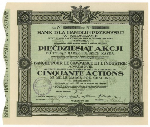 Bank dla Handlu i Przemysłu, Em.11, 50x 1.000 mkp 1923 Reference: Koziorowski 71...