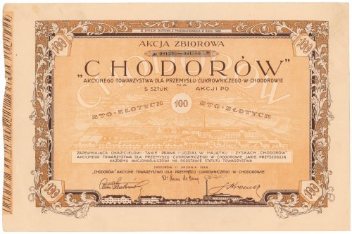 CHODORÓW..., Em.2, 5x 100 zł 1928 Reference: Koziorowski 471-11, Niegrzybowski X...