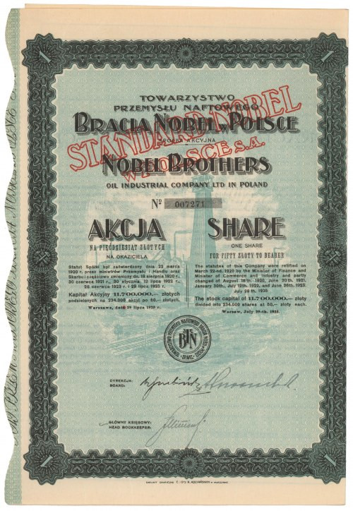 STANDARD NOBEL w Polsce, 50 zł 1925 Reference: Koziorowski 2081-16, Niegrzybowsk...