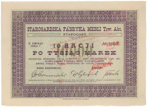 Starogardzka Fabryka Mebli, Em.2, 10x 1.000 mkp Reference: Koziorowski 1648-4, N...