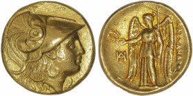 GRÈCE ANTIQUE
Macédoine (royaume de), Alexandre III le Grand (336-323 av. J.-C.). Statère d’or ND (325-323 av. J.-C.), Milet.
P.2077 ; Or - 8,50 g -...